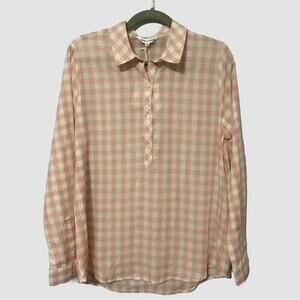 NWT Always and Forever Dusty Pink Gingham Half Button Up Popover Top Size Medium